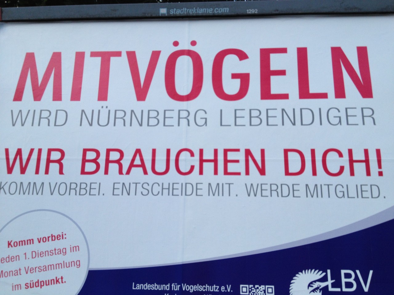 Mitvögeln wird Nürnberg lebendiger -Plakate in der Schnieglinger Str. Nürnberg