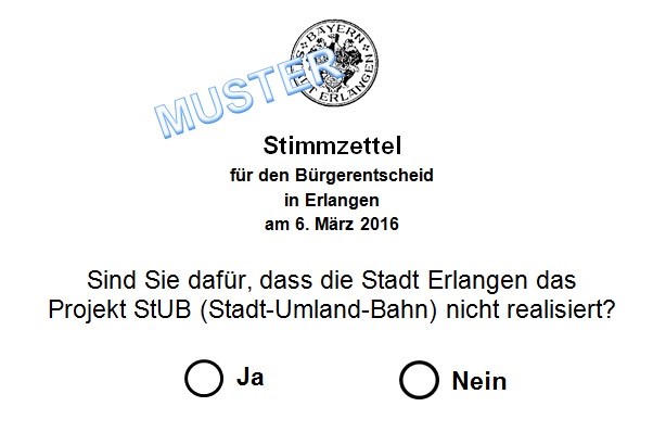 StUB Erlangen - Stadt-Umland-Bahn Erlangen - Muster-Stimmzettel