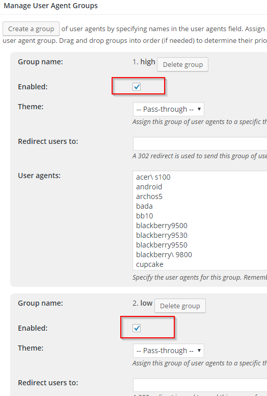 W3 Total Cache Konfiguration - User Agent Groups